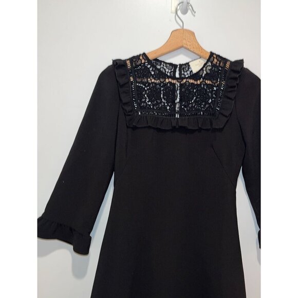 Kate Spade Black Ruffle Trim 3/4 Sleeves Lace Yoke Dress Women's Size 0 - Picture 6 of 11